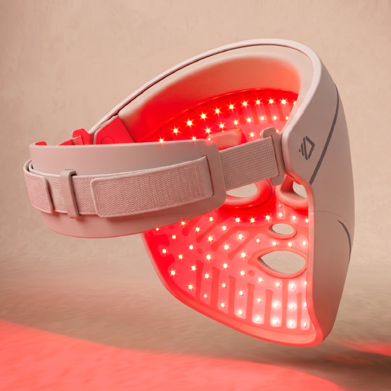 Inside view of the Dermalux mask showing its LED array and adjustable strap