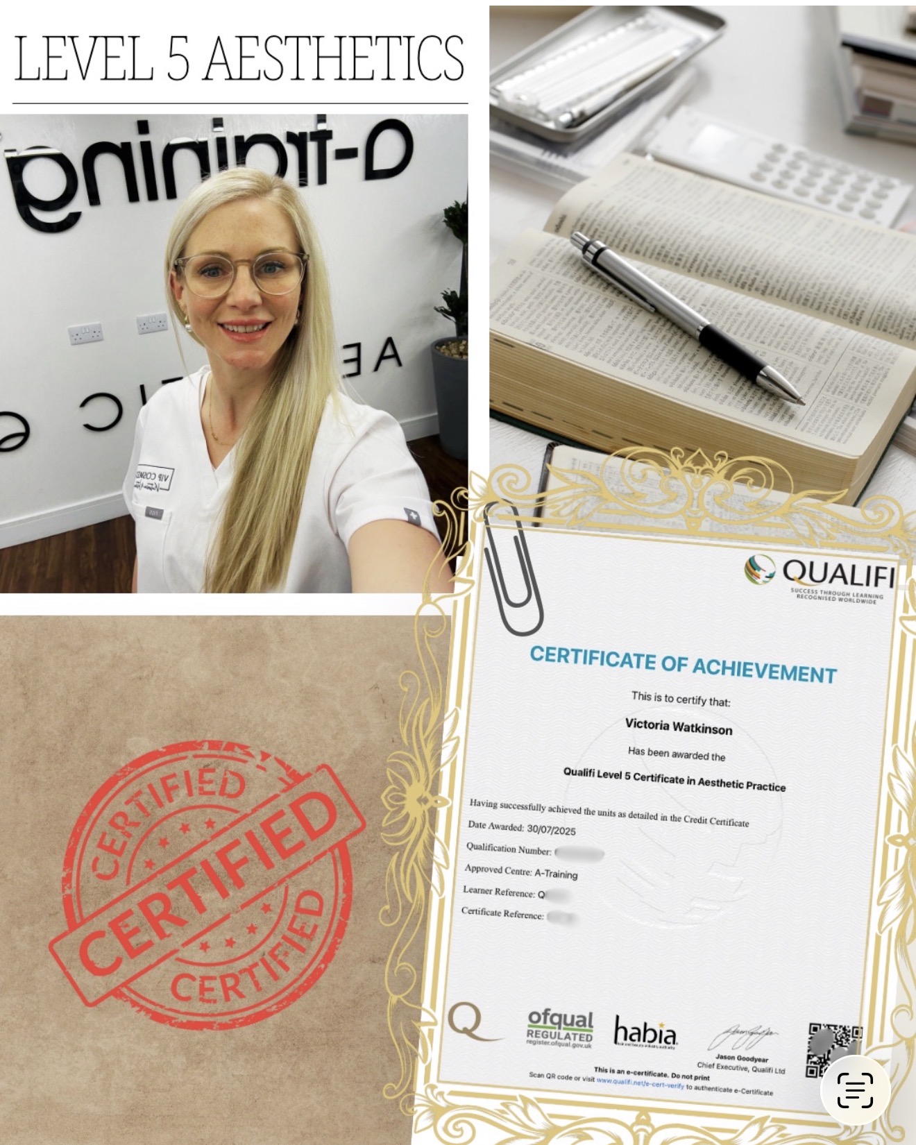 Victoria’s Qualifi Level 5 Certificate in Aesthetic Practice