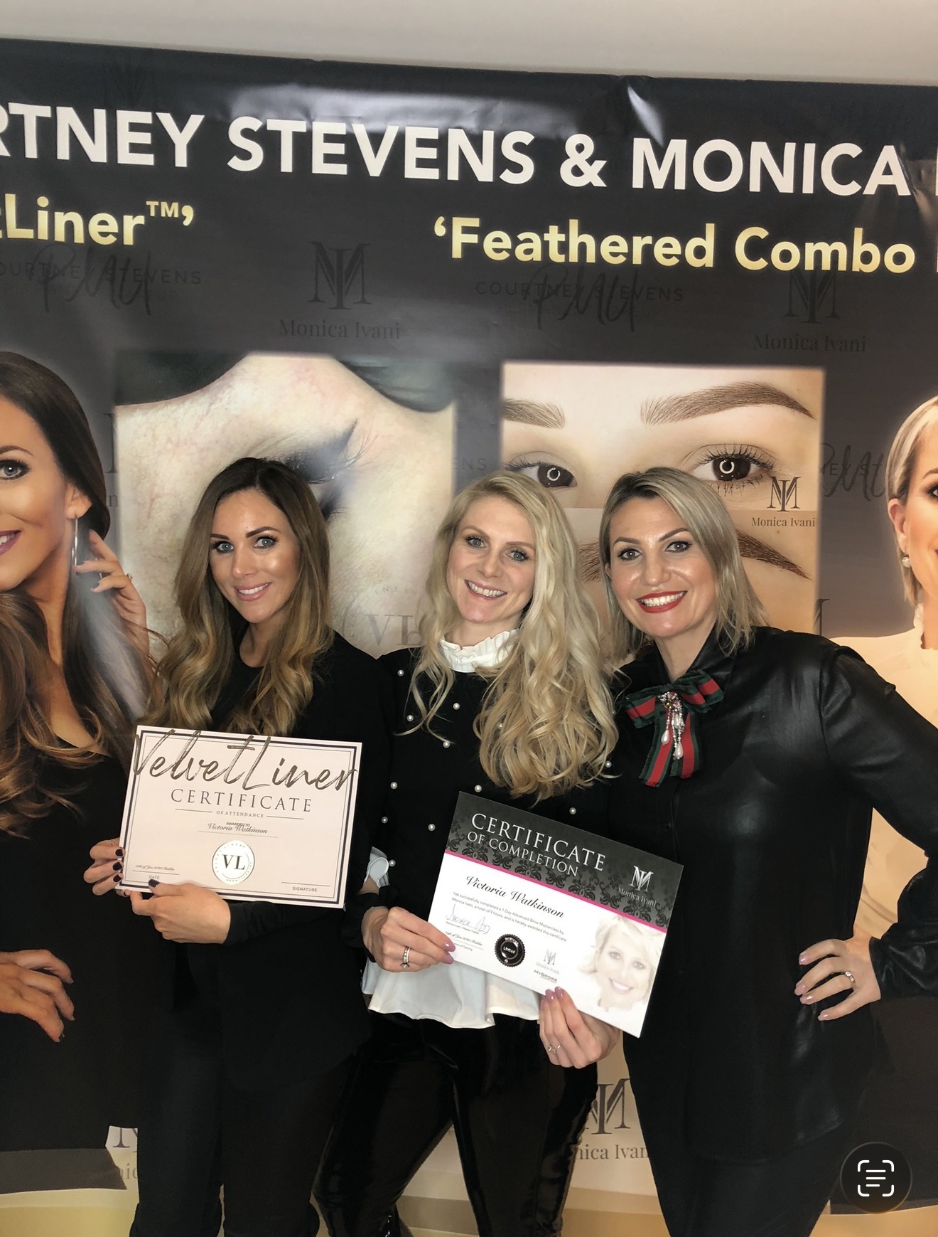 Victoria at advanced permanent makeup education with Courtney Stevens and Monica Ivani